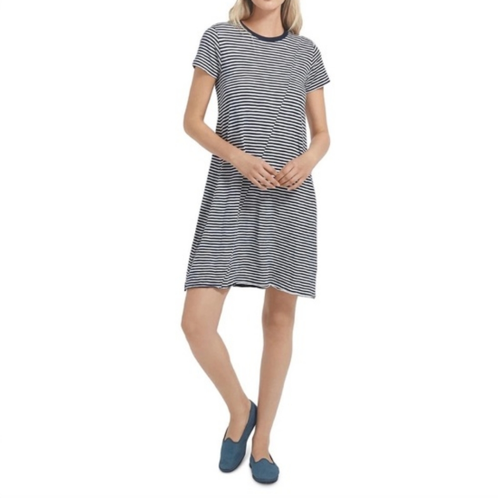 ATM | asymmetrical navy stripe jersey tee dress S